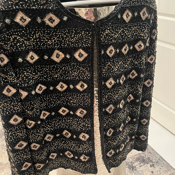 Vintage Pappel boutique evening beaded evening jacket black/silver 3X or 10-12 - Picture 2 of 16